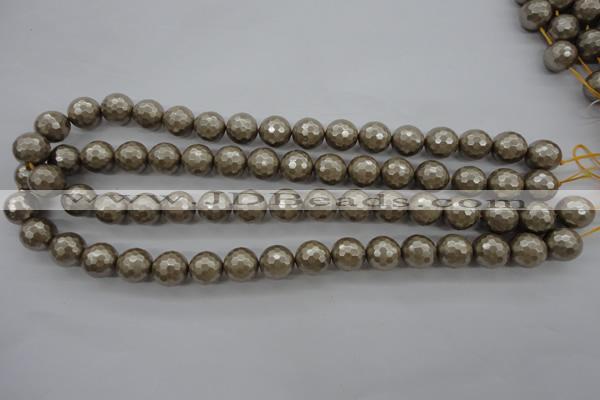 CSB1192 15.5 inches 12mm faceted round shell pearl beads