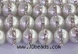 CSB1500 15.5 inches 6mm round shell pearl with rhinestone beads