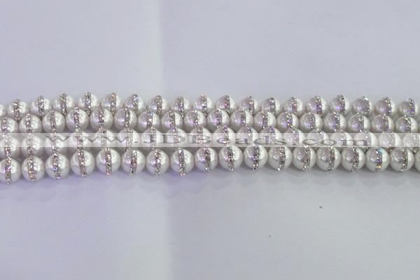 CSB1500 15.5 inches 6mm round shell pearl with rhinestone beads