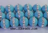 CSB1511 15.5 inches 8mm round shell pearl with rhinestone beads