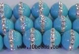 CSB1514 15.5 inches 14mm round shell pearl with rhinestone beads