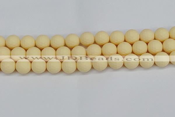 CSB1805 15.5 inches 14mm faceetd round matte shell pearl beads