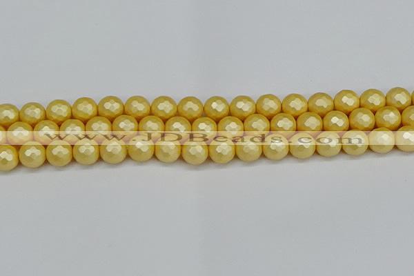 CSB1813 15.5 inches 10mm faceetd round matte shell pearl beads