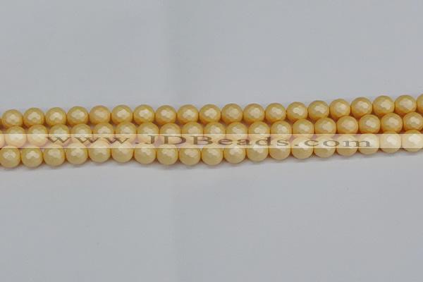 CSB1821 15.5 inches 6mm faceetd round matte shell pearl beads