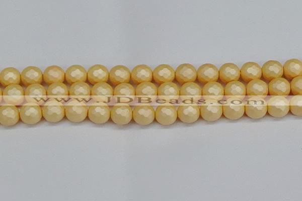 CSB1825 15.5 inches 14mm faceetd round matte shell pearl beads