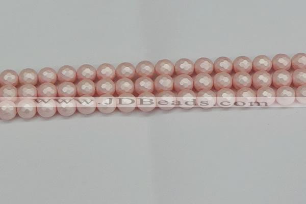 CSB1833 15.5 inches 10mm faceetd round matte shell pearl beads