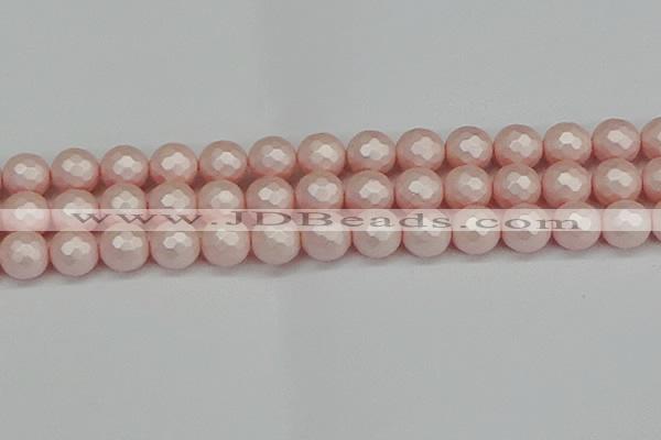 CSB1835 15.5 inches 14mm faceetd round matte shell pearl beads