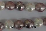 CSB184 15.5 inches 12mm flat round mixed color shell pearl beads