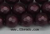 CSB1885 15.5 inches 14mm faceted round matte shell pearl beads