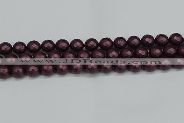 CSB1885 15.5 inches 14mm faceted round matte shell pearl beads