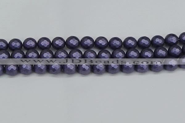 CSB1894 15.5 inches 12mm faceted round matte shell pearl beads