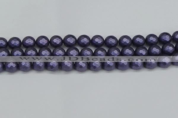 CSB1895 15.5 inches 14mm faceted round matte shell pearl beads