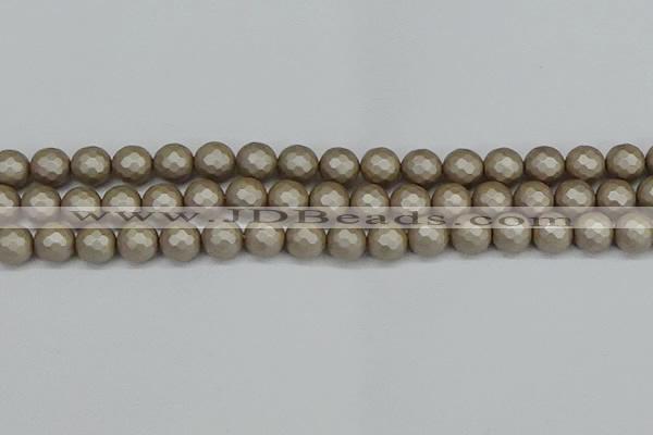 CSB1904 15.5 inches 12mm faceted round matte shell pearl beads