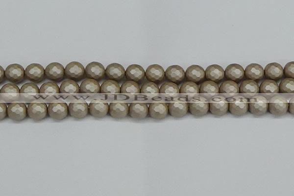 CSB1905 15.5 inches 14mm faceted round matte shell pearl beads