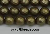 CSB1911 15.5 inches 6mm faceted round matte shell pearl beads