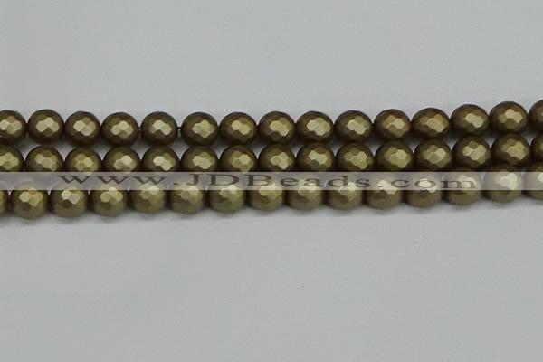 CSB1913 15.5 inches 10mm faceted round matte shell pearl beads