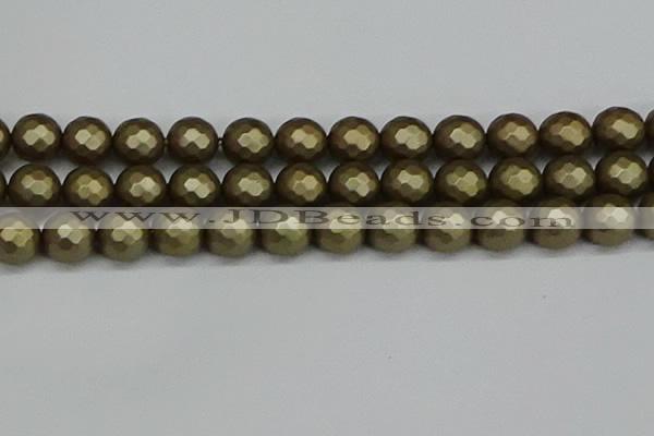 CSB1915 15.5 inches 14mm faceted round matte shell pearl beads