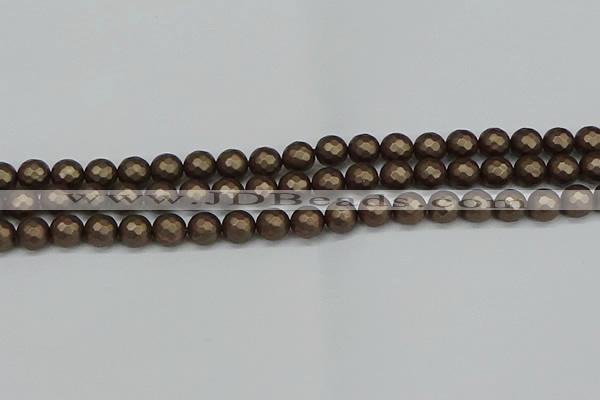 CSB1922 15.5 inches 8mm faceted round matte shell pearl beads