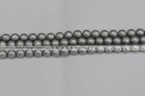 CSB1953 15.5 inches 10mm faceted round matte shell pearl beads