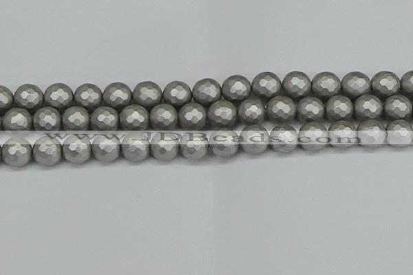 CSB1955 15.5 inches 14mm faceted round matte shell pearl beads