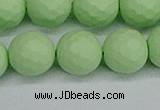 CSB1995 15.5 inches 14mm faceted round matte shell pearl beads