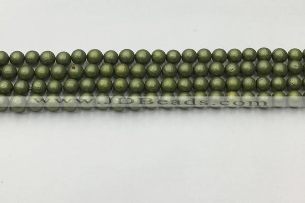 CSB2520 15.5 inches 4mm round matte wrinkled shell pearl beads