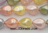 CSB416 12*15.5mm faceted teardrop mixed color shell pearl beads