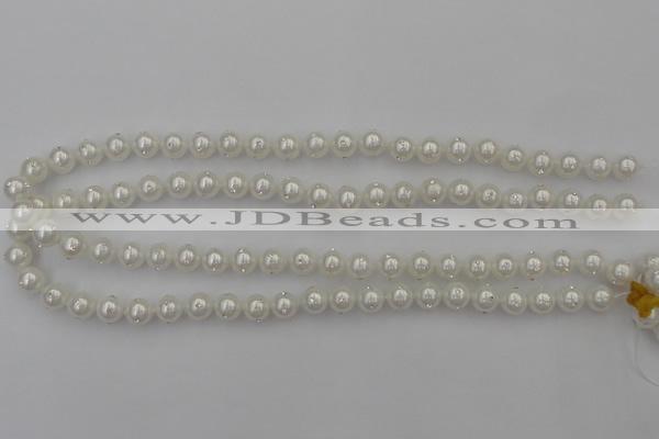 CSB426 15.5 inches 10mm round shell pearl with rhinestone beads