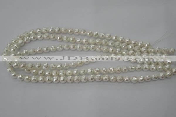 CSB450 15.5 inches 6mm faceted round shell pearl beads