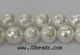 CSB453 15.5 inches 12mm faceted round shell pearl beads