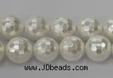 CSB454 15.5 inches 14mm faceted round shell pearl beads