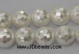 CSB455 15.5 inches 16mm faceted round shell pearl beads