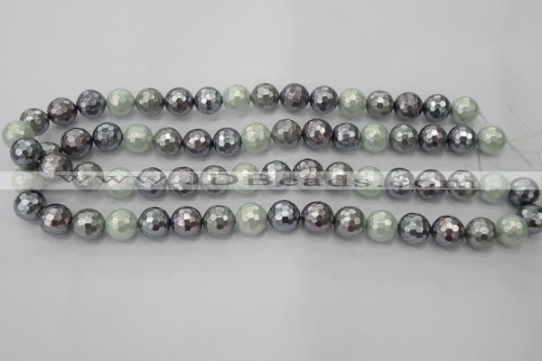 CSB462 15.5 inches 12mm faceted round mixed color shell pearl beads