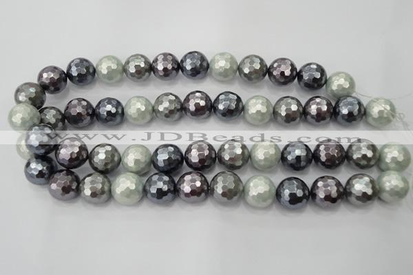 CSB464 15.5 inches 16mm faceted round mixed color shell pearl beads