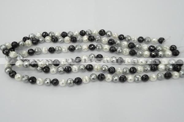 CSB470 15.5 inches 8mm faceted round mixed color shell pearl beads