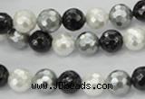 CSB471 15.5 inches 10mm faceted round mixed color shell pearl beads