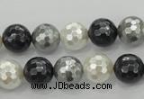 CSB472 15.5 inches 12mm faceted round mixed color shell pearl beads