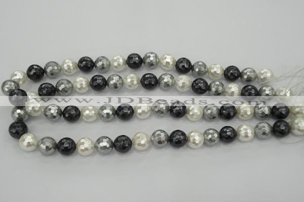 CSB473 15.5 inches 14mm faceted round mixed color shell pearl beads