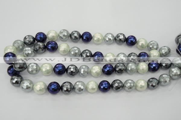 CSB482 15.5 inches 12mm faceted round mixed color shell pearl beads