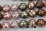 CSB501 15.5 inches 10mm faceted round mixed color shell pearl beads