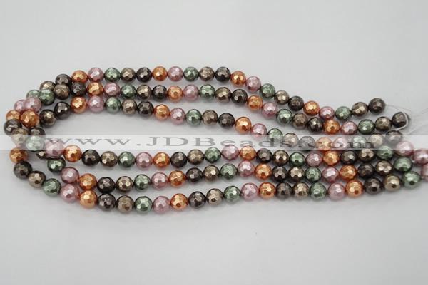 CSB510 15.5 inches 8mm faceted round mixed color shell pearl beads