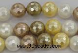 CSB522 15.5 inches 12mm faceted round mixed color shell pearl beads