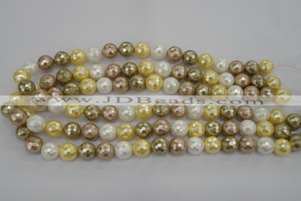 CSB522 15.5 inches 12mm faceted round mixed color shell pearl beads