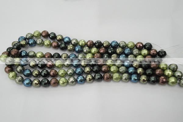 CSB530 15.5 inches 8mm faceted round mixed color shell pearl beads