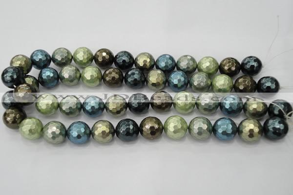 CSB534 15.5 inches 16mm faceted round mixed color shell pearl beads