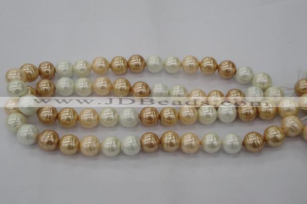 CSB624 15.5 inches 14mm whorl round mixed color shell pearl beads