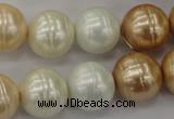 CSB636 15.5 inches 16mm whorl round mixed color shell pearl beads