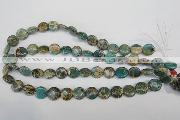 CSE5030 15.5 inches 14mm flat round natural sea sediment jasper beads