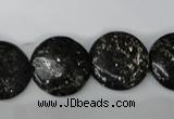 CSI87 15.5 inches 20mm flat round silver scale stone beads wholesale