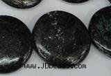 CSI89 15.5 inches 30mm flat round silver scale stone beads wholesale